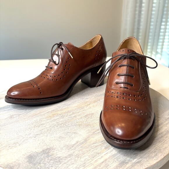 The Office of Angela Scott Mrs. Hazel Brogue Oxford Heels Brown Leather Size 9 - Picture 3 of 13